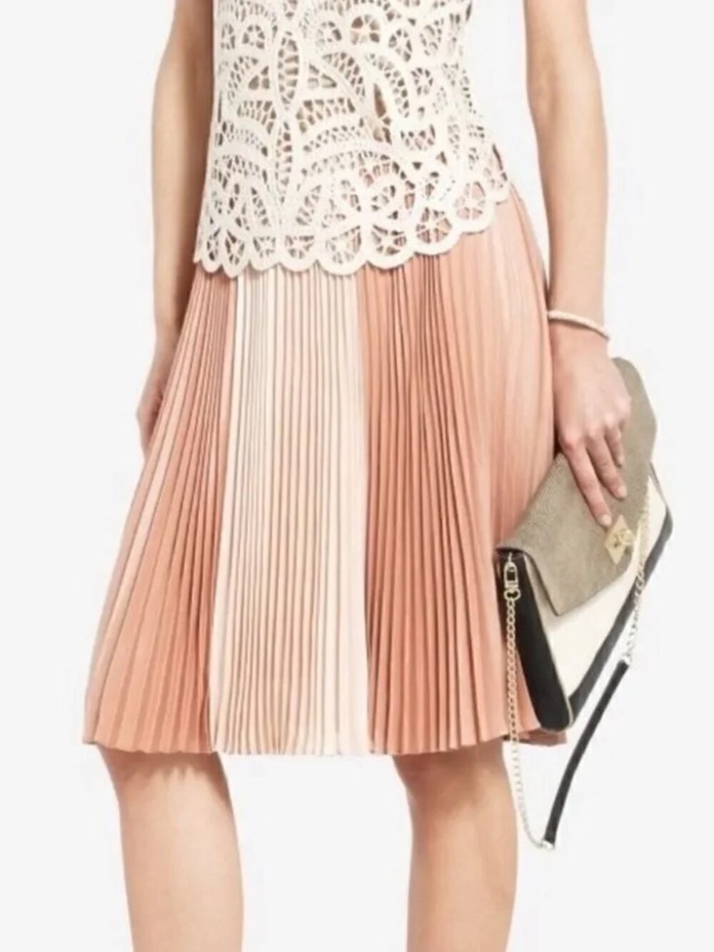 BCBGMaxAzria Pleated A-line Two-Tone Colorblock Knee Length Skirt XS